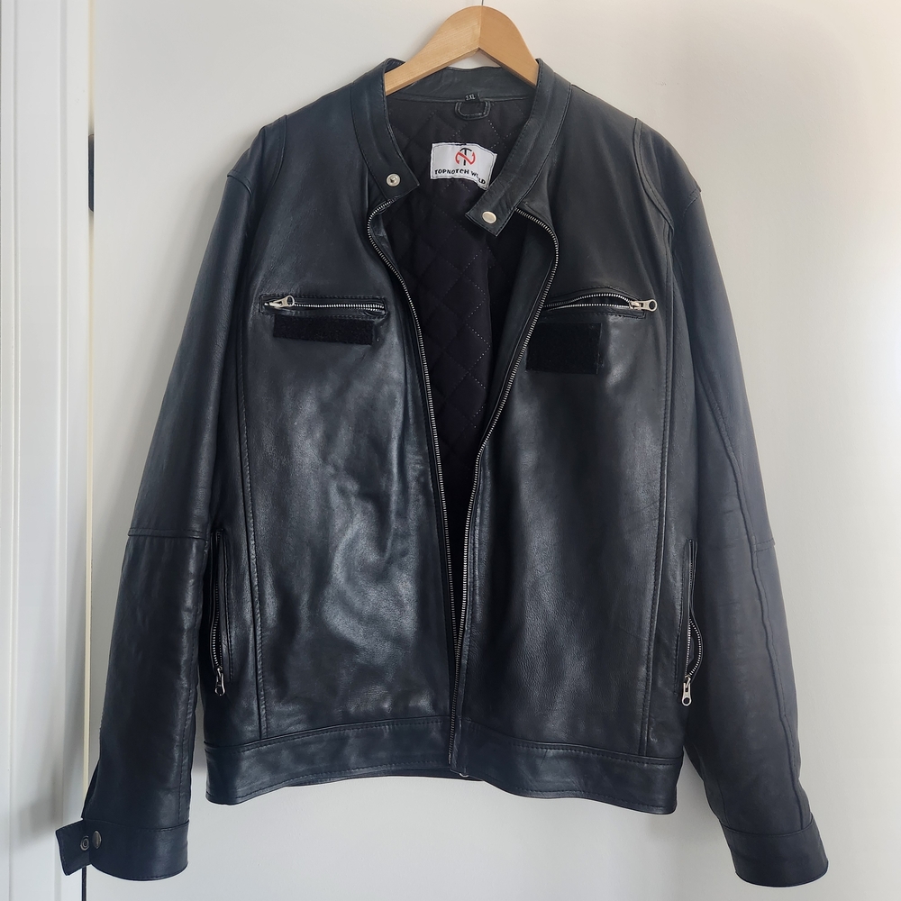 Black Leather Jacket with Quilted Lining